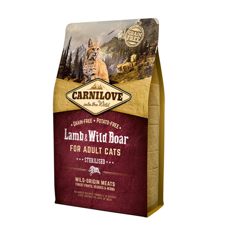 Сухой корм Carnilove Cat Adult Sterilised Lamb & Wild Boar для взрослых стерилизованных кошек с мясом ягненка и дикого кабана - 2 кг