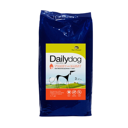 28548c000 Сухой корм Dailydog Adult Medium and Large Breed turkey and barly для взрослых собак средних и крупных пород с индейкой и ячменем - 3 кг