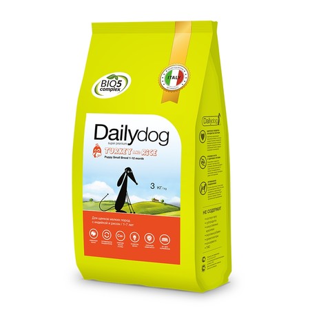 28658c000 Сухой корм Dailydog Puppy Small Breed Turkey and Rice для щенков мелких и миниатюрных пород с индейкой и рисом - 3 кг
