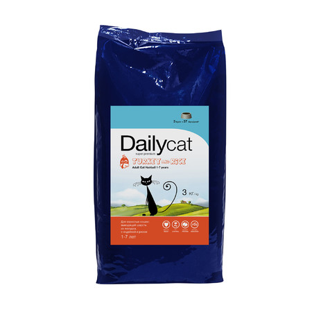 28788c000 Сухой корм Dailycat Adult Hairball Turkey and Rice для взрослых кошек для вывода шерсти из желудка с индейкой и рисом - 3 кг