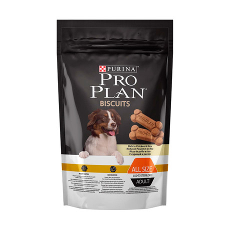 Purina Pro Plan Bisquits Light Sterilised лакомство для взрослых собак всех пород с избыточным весом или стерилизованных с курицей и рисом - 400 г