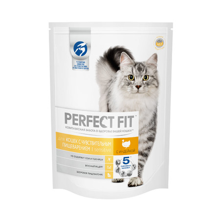 28904c000 Perfect Fit Sensitive сухой корм для взрослых кошек с чувствительным пищеварением с индейкой - 650 г