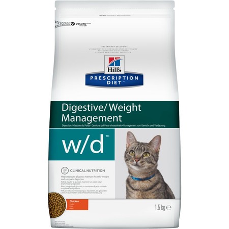 29691c000 Hill's Prescription Diet w/d Digestive/Weight Management сухой диетический корм для кошек для поддержания оптимального веса при сахарном диабете курицей - 1