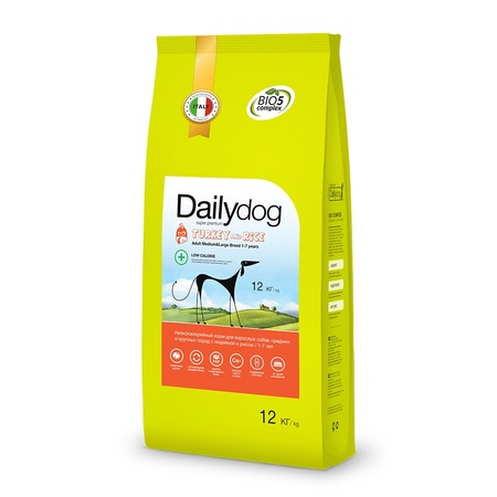 30161c000 Сухой корм Dailydog Adult Medium Large Breed Low Calorie Turkey and Rice для собак средних и крупных пород с индейкой и рисом - 12 кг