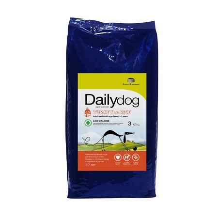 30162c000 Сухой корм Dailydog Adult Medium Large Breed Low Calorie Turkey and Rice для собак средних и крупных пород с индейкой и рисом - 3 кг