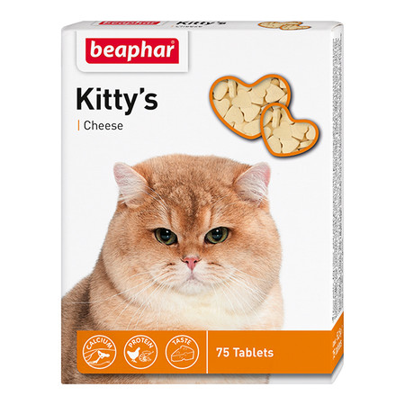 Beaphar Kitty's Cheese витаминизированное лакомство-сердечки для кошек с сыром - 75 таблеток