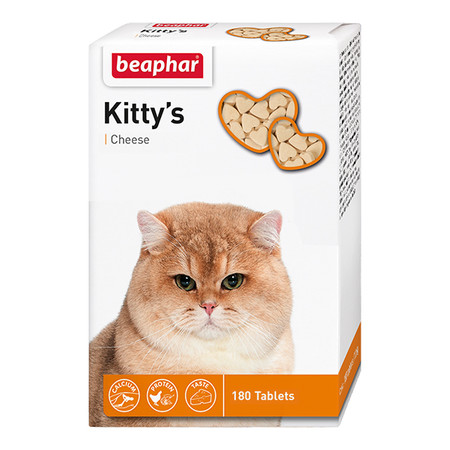 Beaphar Kitty's Cheese витаминизированное лакомство-сердечки для кошек с сыром - 180 таблеток