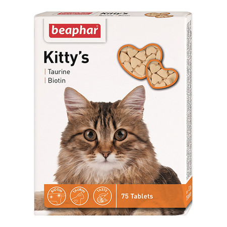Beaphar Kitty's витаминизированное лакомство-сердечки для кошек с таурином и биотином - 75 таблеток