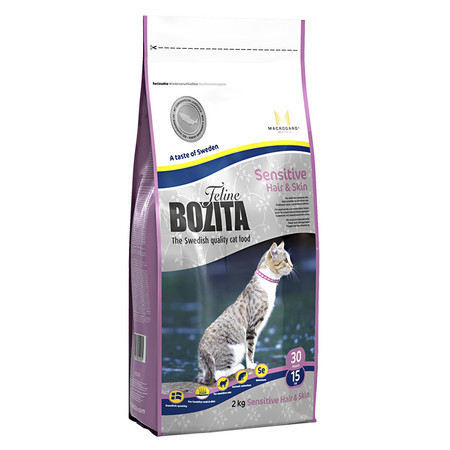 30601c000 Bozita Sensitive Hair & Skin сухой корм для взрослых кошек для здоровой кожи и шерсти с курицей и лососем - 2 кг