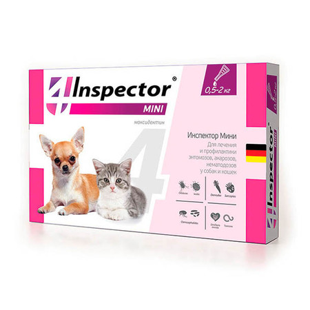 Inspector mini капли для собак и кошек с 3 недель от наружных и внутренних паразитов 0