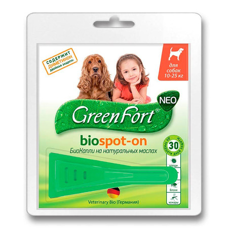 GreenFort NEO Биокапли для собак 10-25 кг от клещей