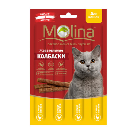 Molina Жевательные колбаски для кошек с курицей и печенью 20 г