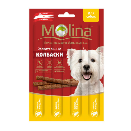 Molina Жевательные колбаски для собак с курицей и индейкой 20 г
