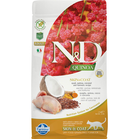 30987c000 Farmina N&D Cat Grain Free quinoa skin & coat quail корм для взрослых кошек здоровая кожа и шерсть с перепелом и киноа 1