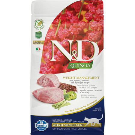 30990c000 Farmina N&D Cat Grain Free quinoa weight management lamb корм для взрослых кошек контроль веса с ягненком и киноа 1