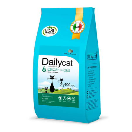 31003c000 Dailycat Kitten Chicken&Rice сухой корм для котят и беременных или кормящих взрослых кошек с курицей и рисом - 400 г