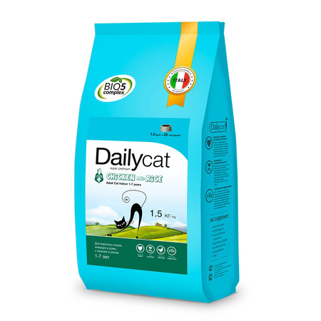 31042c000 Dailycat Adult Indoor Chicken and Rice сухой корм для взрослых кошек с курицей и рисом - 1.5 кг