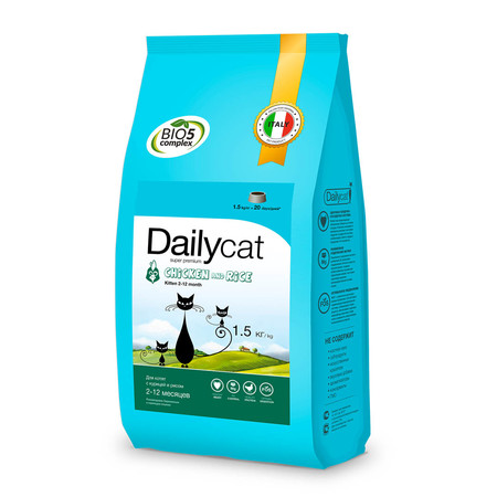 31048c000 Dailycat Kitten Chicken&Rice сухой корм для котят и беременных или кормящих взрослых кошек с курицей и рисом - 1.5 кг