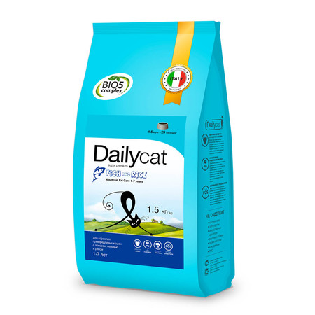 31050c000 Cухой корм Dailycat Adult Exi Care Fish and Rice для взрослых привередливых кошек с сельдью