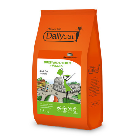 31311c000 Dailycat Casual Line ADULT Turkey and Chicken + Veggies сухой корм для взрослых кошек с индейкой