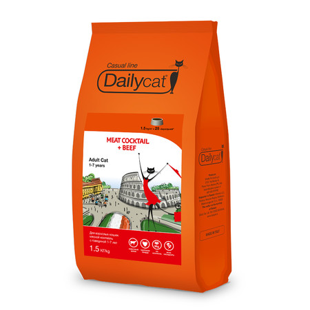 31313c000 Сухой корм Dailycat Casual Line Meat Cocktail with Beef для кошек мясной коктейль с говядиной - 1.5 кг