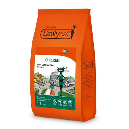 31318c000 Dailycat Casual Line Adult Steri Lite Chicken корм для стерилизованных кошек с курицей - 1.5 кг