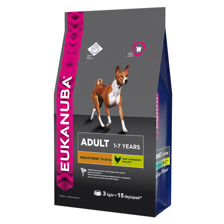 Сухой корм Eukanuba Adult Medium Breed для взрослых собак средних пород с курицей - 3 кг