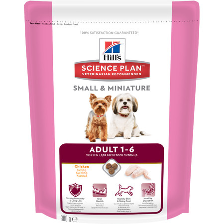 31428c000 Hill's Science Plan Small & Miniature сухой корм для взрослых собак мелких и миниатюрных пород с курицей - 300 г