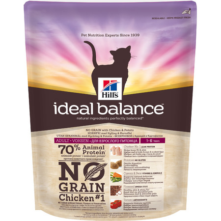 Hill's Ideal Balance No Grain натуральный сухой беззерновой корм для взрослых кошек с курицей и картофелем - 300 г