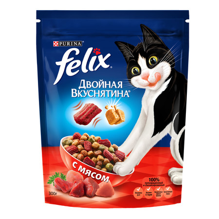 31465c000 Сухой корм Felix Двойная вкуснятина для взрослых кошек с мясом - 300 г