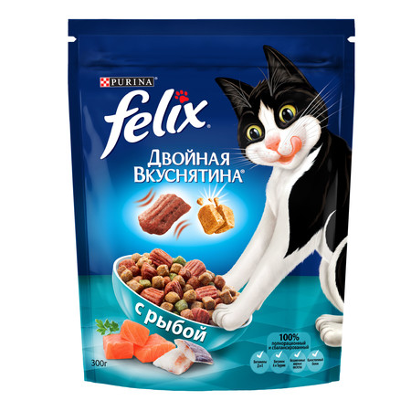 31467c000 Сухой корм Felix Двойная вкуснятина для взрослых кошек с рыбой - 300 г