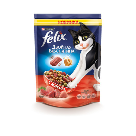 31468c000 Сухой корм Felix Двойная вкуснятина для взрослых кошек с мясом