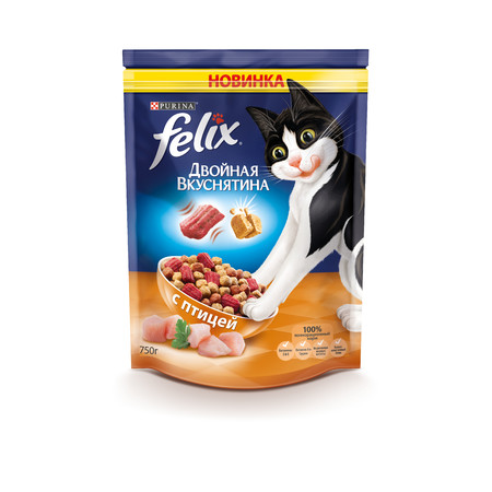 Сухой корм Felix Двойная вкуснятина для взрослых кошек с птицей