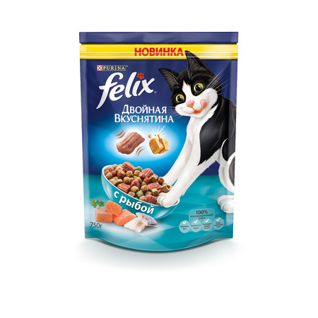 31470c000 Сухой корм Felix Двойная вкуснятина для взрослых кошек с рыбой - 750 г