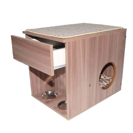 31527c000 Homecat Многофункциональный комплекс для кошки с двумя мисками и выдвижным ящиком 50х60х43 см