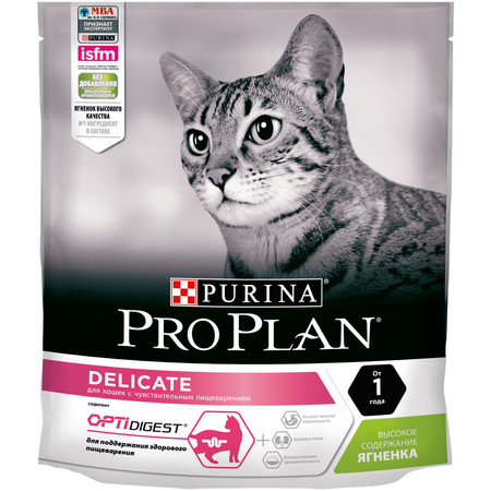 31845c000 Сухой корм Purina Pro Plan для кошек с чувствительным пищеварением и привередливых к еде с ягненком - 400 г
