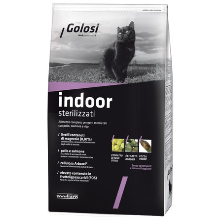 31847c000 Golosi Cat Adult Indoor Sterilised сухой корм для стерилизованных кошек с курицей и лососем - 400 г