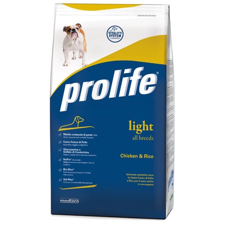 Prolife Dog Adult Light сухой корм для собак с избыточным весом с курицей и рисом - 800 г