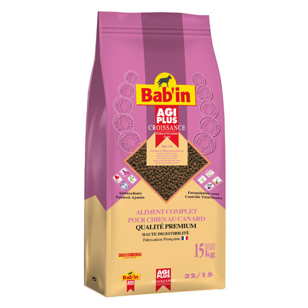 Babin Agi Plus сухой корм для щенков и юниоров мелких и средних пород с мясом утки - 15 кг