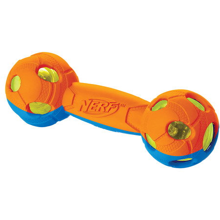 Игрушка для собак Nerf Гантель двухцветная светящаяся - 17