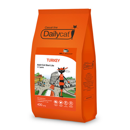 32094c000 Dailycat Casual line Adult Steri lite Turkey корм для стерилизованных кошек с индейкой - 400 г