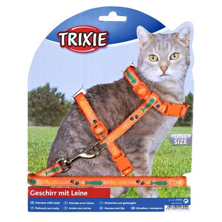 Шлейка Trixie для кошек с поводком нейлоновая с рисунком 22-36 см/10 мм 1