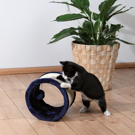 Когтеточка Trixie для кошек колесо Ф23 см из сизаля и плюша темно-синего цвета