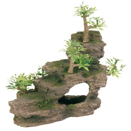Грот Trixie для аквариума каменная лестница с растениями 19