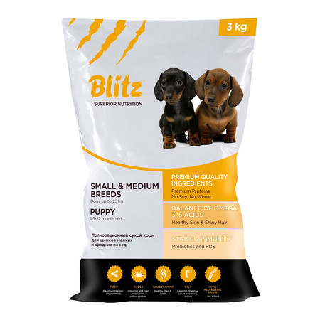 Сухой корм Blitz Puppy Medium & Small Breed для щенков мелких и средних пород с курицей - 3 кг