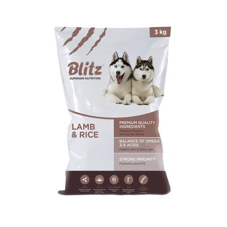 Сухой корм Blitz Adult Lamb & Rice для взрослых собак с ягненком и рисом - 3 кг