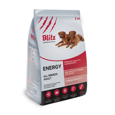 Сухой корм Blitz Adult Energy Dog для взрослых собак с высоким уровнем активности с курицей - 2 кг