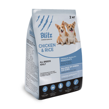 Сухой корм Blitz Adult Chicken & Rice для взрослых собак с курицей и рисом - 2 кг