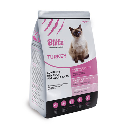 33707c000 Сухой корм Blitz Adult Cats Turkey для взрослых кошек с индейкой - 400 г