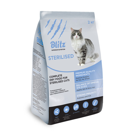 33713c000 Сухой корм Blitz Sterilised Cats для стерилизованных взрослых кошек с индейкой - 2 кг